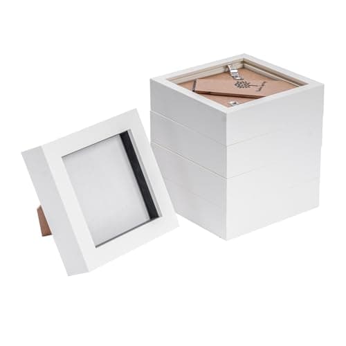 Image of Nicola Spring 3D Shadow Box Photo Frames - 4 x 4 (10 x 10cm) - Pack of 5 - White 3D Photo Frame Picture Frame Box Small Square Display Case for Crafts, Keepsakes, Wedding, Graduation