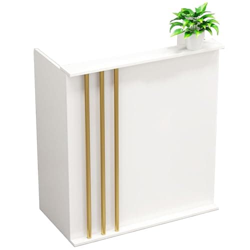 Image of Small Reception Desk, White Reception Counter With Lockable Drawers, Modern Retail Counter, Desk, Convenience Store, Clothing Store, Barber Shop, Hotel (White, With cabinets)