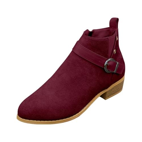 Image of Generisch Ankle Boots with Zip Women's Boots with Heel Women's Boots Flat Casual Boots Plain Outdoor Boots Elegant Hiking Boots Comfortable Women's Ankle Boots Casual, Wine Red, 8.5 UK