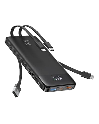 Image of Charmast Power Bank, 22.5W Built-in 4 Cables Fast Charing Portable Charger, 20000mAh Battery Pack with 6 Outputs 4 Inputs, USB-C Powerbank for iPhone 16/15/14 Series, AirPods, Android Phones (Dark)