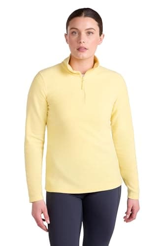 Image of Mountain Warehouse Camber Half Zip Women's Fleece - Lightweight, Warm & Cosy Half Zip Sweatshirt - Best for Spring Summer, Camping, Outdoors, Travelling & Hiking Pale Yellow (Plain) L