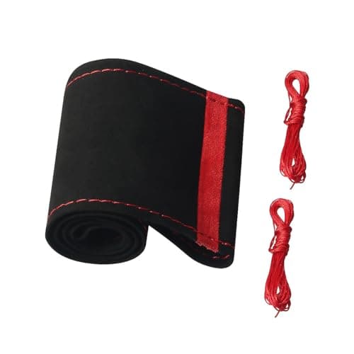Image of Tiardey Universal hand Sewing Steering Wheel Cover Breathable Anti-Slip Leather Steering Wheel Cover for 38cm/15 Inch steering wheels