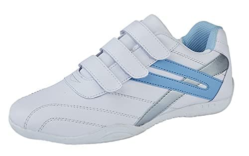 Image of PDQ RAVEN Ladies Budget Touch Fastening Trainers White 3 Colours - White/Light Blue PU, Ladies UK 6 / EU 39