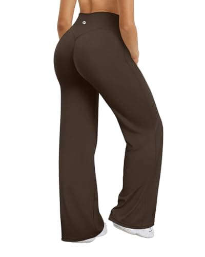 Image of OQQ Women's Yoga Trousers Loose Stretchy High Waist Casual Straight Trousers Wide Leg Pants for Women Darkbrown Longer