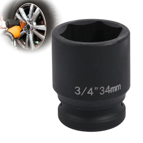Image of Deep 6-Point Impact Socket 3/4" Drive 34mm,Chrome Molybdenum Steel, Anti-Rust Metric Hex Socket for Car Repairs and Impact Wrench