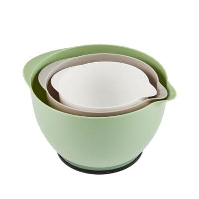 Image of lakeland 3 Nesting Lidded Bowls 1.2L, 2L and 3.4L Non-Slip Base with Easy Pour spout Microwave, Freezer and Dishwasher Safe
