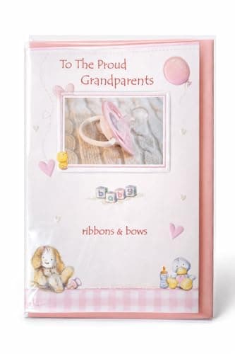 Image of BaaBss Proud Grandparents New Baby Girl Congratulations Card, Pink, with Envelope, New Granddaughter Theme