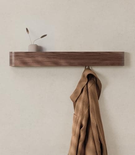 Image of Kazai. Wall-Mounted Coat Rack 'Toke' | Modern Design Coat Rack with Hidden Wall Hooks | Solid Wood Veneer Panel Coat Hanger | Walnut