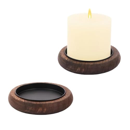 Image of GUOYOU 2 Pcs Wood Candle Holder Round Candle Coasters Wooden Tealight Pillar Trays Farmhouse Decor Wooden Pillar Candles Tray,for Coffee Table Centerpiece Wedding Christmas Event Home Decor