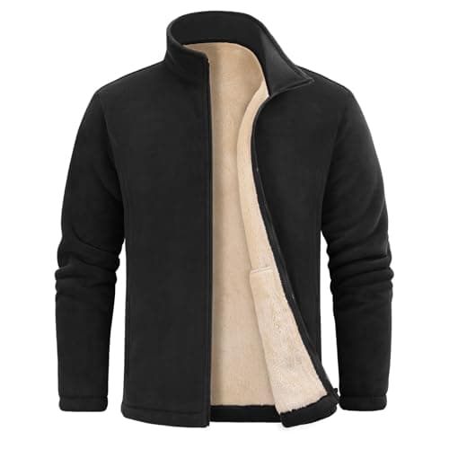 Image of UMIPUBO Mens Fleece Jacket Winter Zip Up Coat Stand Collar Military Warm Sherpa Lined Jacket Sweatshirt Windproof Thick Outerwear with Pockets (Black, XXL)