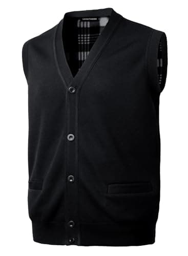 Image of Herothorn Men's Vest Sweater Knitted Jacket Sweater Sleeveless Vest Business Casual with V-Neck with Buttons Cardigans Twisted Knit Pullover Tank Tops, Black, XL