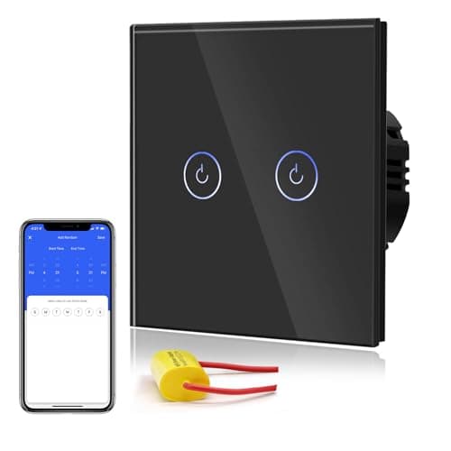 Image of BSEED Smart Light Switch,WiFi Touch Wall Switches with Glass Panel,LED Lights,Work with Alexa/Smart Life App Control,Without Neutral Wire,2 Gang 1 Way,86mm Black