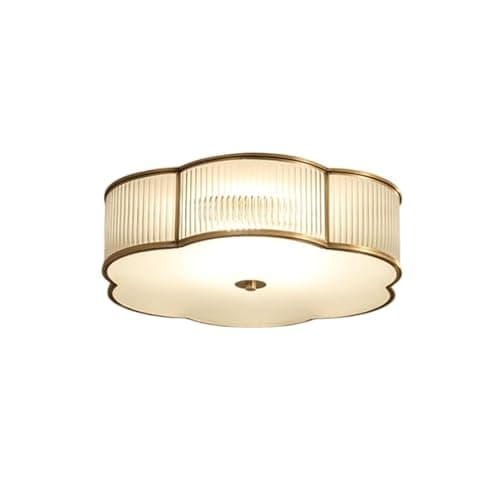 Image of HGTYDV2 Flower Shaped Ribbed Glass Flush Mount Ceiling Light Decorative Floral Ceiling Lamp Traditional Brass Close to Ceiling Light for Living Room Bedroom