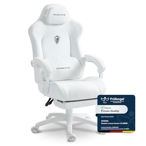 Image of Dowinx Gaming Chair Ergonomic with Adjustable Massage Lumbar Cushion, Soft Microfiber Velvet Office Chair, Thick Padded Seat, Retractable Footrest, Adjustable Armrests, 155° Reclining Backrest, White
