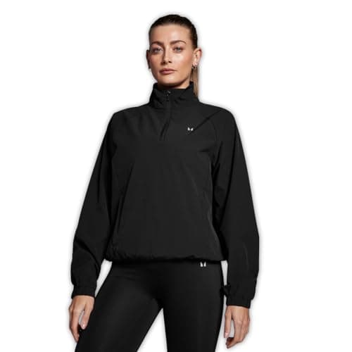 Image of Myprotein MP Women’s Velocity Windbreaker – Black | Lightweight 1/4 Zip Running Jacket with Sweat-Wicking & Reflective Details | Quick-Dry Training Windbreaker - S
