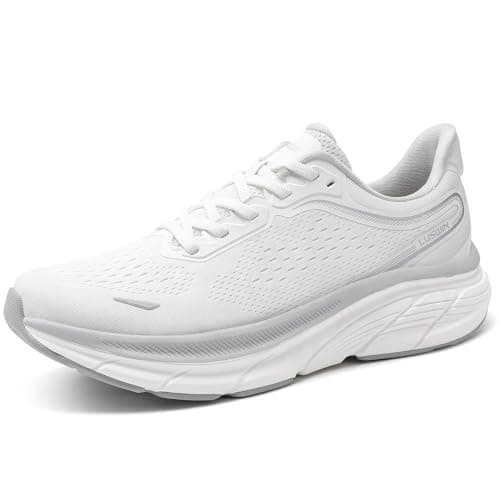 Image of Men's Road Running Shoes Walking Athletic Trainers Lightweight Comfortable Cushioning Non-Slip Breathable Sneakers White EU44