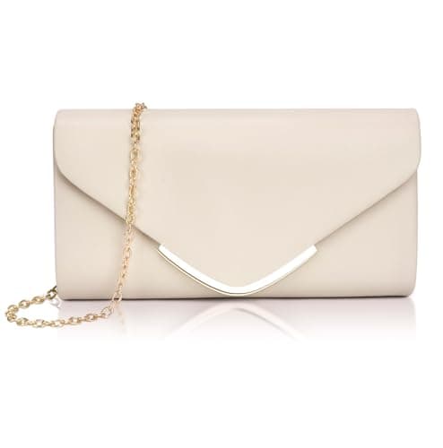 Image of Larcenciel Women's Clutches, Nude Leather Clutch Bag with Detachable Chain, Elegant Hand Shoulder Bag for Women, Minimalist Stylish Evening Clutches for Party, Prom, Wedding, Dinner, 22x11.7x4.8cm
