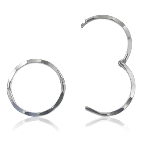 Image of 13MM Diamond Cut Edged Round Hinged Hoop Sleeper Earrings for Women Ladies Girls Men Unisex - 925 Sterling Silver - Plain & Simple Diamond Cut Half Hinged Hoops