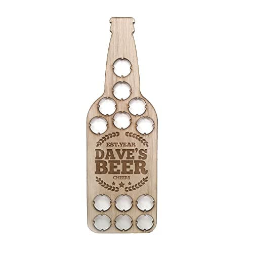 Image of Print Maniacs Personalised Beer Bottle Cap Tops Display Holder Fathers Dad Birthday Gift Man Cave Wall Hanging Gift for Him (With Name - 13 Caps Capacity)