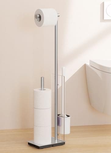 Image of KES Free Standing Toilet Roll Holder with Toilet Brush Detachable, Toilet Roll Stand Stainless Steel SUS 304 Toilet Paper Holder Freestanding Brushed, BPH232-2