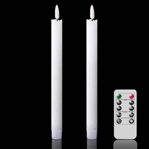 Image of Eldnacele Flameless White Taper Candles Flickering with Remote and Timer, Battery Operated LED Warm 3D Wick Light Window Candles Real Wax Pack of 2 for Christmas Decorations(0.78 X 9.64 Inch)