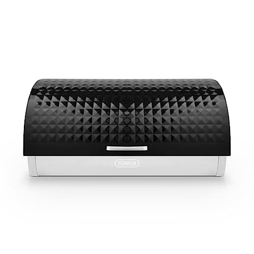 Image of Tower Solitaire Roll Top Bread Bin, Stainless Steel, Black