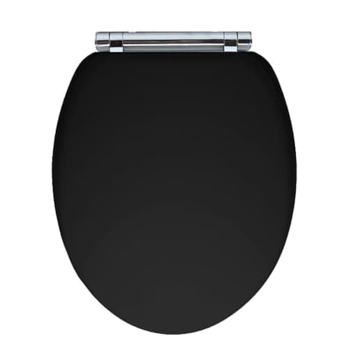 Image of AQUALONA® Luxury Soft Touch Slow Close Toilet Seat with One Button Hinge Release - Click, Lift & Clean Technology - Soft Rubber Coating - Matte Finish - Soft and Warm to Touch (Black)
