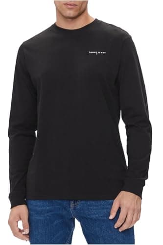 Image of Tommy Jeans Men's Tjm Slim Linear Chst L/S Tee Ext Dm0dm18551 L/S T-Shirt, Black (Black), XS