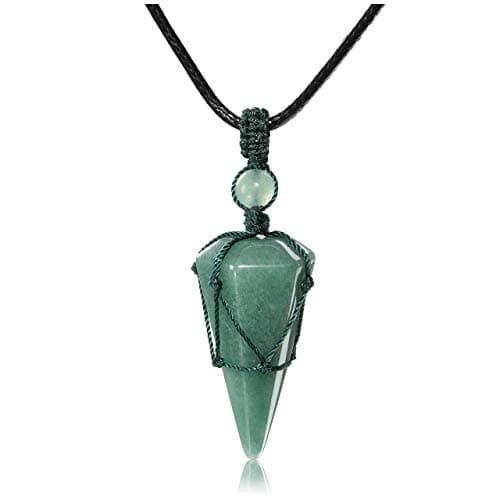 Image of JSDDE Healing Crystal Pendant Necklace Hexagonal Stone Pointed Gemstone Necklace with Chain (Green Aventurine)