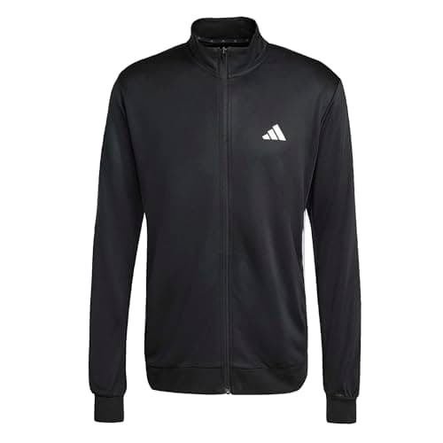 Image of adidas Men's WORKOUT ESSENTIALS ALL-SET 3-STRIPES KNIT TRACK TOP, black/white, L