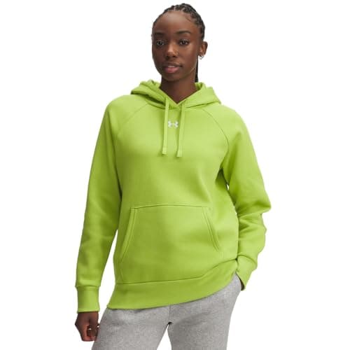 Image of Under Armour Women's Rival Fleece Hoodie, Green Vibe/White, Large