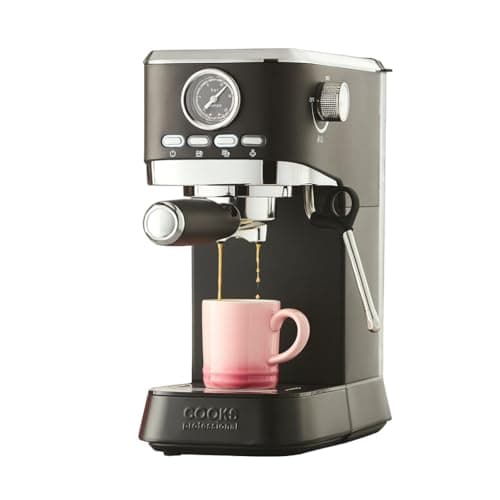 Image of Cooks Professional 20 Bar Espresso Coffee Machine with Steam Wand, 1L Water Tank & Stainless-Steel Drip Tray | Compact & Stylish Barista-Style Coffee Cappuccino Latte Macchiato Maker | 1350W | Black