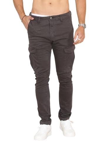 Image of Soroor Cargo Trousers for Men UK, Slim Fit Tapered Cargo Pants Mens, Combat Trousers for Men UK for Work & Utility, Mens Cargos | Grey - 30L 34W | Sateen Stretch Cotton Cargos