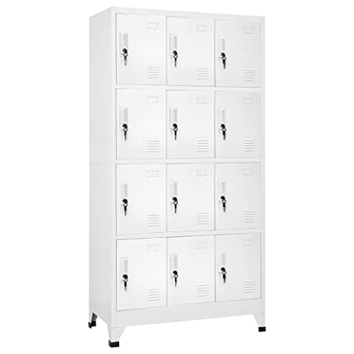 Image of vidaXL 12-Compartment Locker Cabinet - Grey Steel Storage Unit for Office and Changing Room with Name Card Holders and Lockable Doors