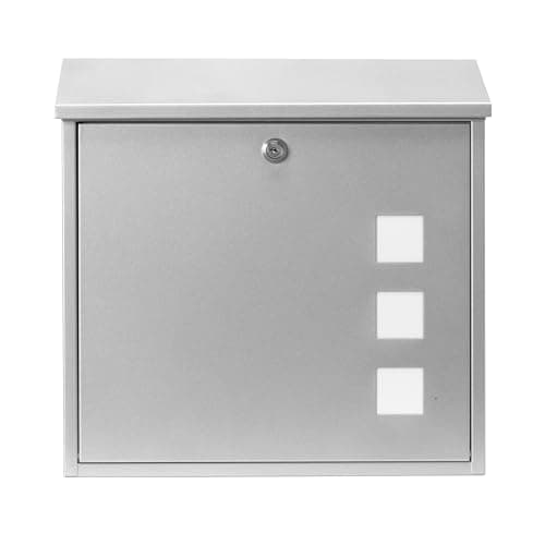 Image of Burg-Wachter MB08S Aire Wall Mounted Galvanised Steel Lockable Weatherproof Post Box - Silver - 37x36x11cm