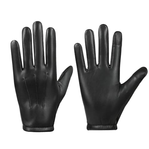 Image of LUFFLOK Black Mens PU Faux Leather Gloves, Touchscreen Texting Winter Warm Gloves with Thin Inner Fleece, Cold Weather Outdoor Driving Soft Glove for Men and Women, Function Autumn & Winter (Black)