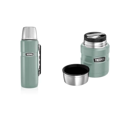 Image of Thermos 170298 Flask, Stainless Steel, Duck Egg, 1.2L & Food Flask, Duck Egg, 470 ml