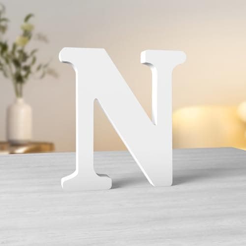 Image of Aruatu 6 Inch White Wood Letters Unfinished Wooden Letter for Wall Decor Decorative Standing Letters Slices Sign Board Decoration for Craft Home Party Projects (N)