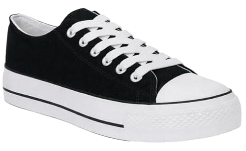 Image of Women's Canvas Platform Low Top Trainers Lace Up Comfort Sneakers with Toe Cap Chunky Outsole (Black, UK Footwear Size System, Adult, Women, Numeric, Medium, 6)