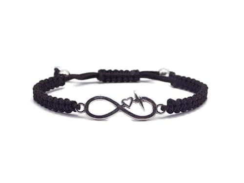 Image of Storela Handmade Silver Plated Infinity Bracelets for Womens and Mens, in our infinity, love & rope bracelet collection.100% waterproof & adjustable - Festival Accessories (black, Infinity Bracelets)