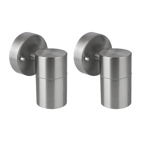 Image of Bright Source 2X GU10 Outdoor Wall Spot Downlight Fitting, Silver, Stainless Steel Construction, IP44 Rated, Modern Home Porch Light