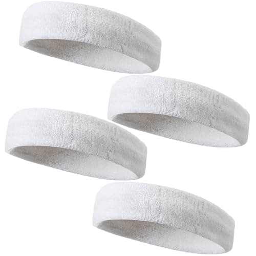 Image of 4 Pieces Sports Headband,Sweat Bands Head,Head Sweat Bands Women,Gym Headband,Cotton,Moisture-Wicking,Non-Slip (White)