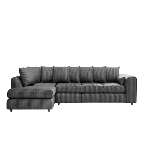 Image of New Gamzo Fabric Corner Sofa Firm | Soft Jumbo Cord 3-4-5 Seater Corner Sofa Left/Right Hand Facing) (Charcoal Grey, XL Left Hand Facing)