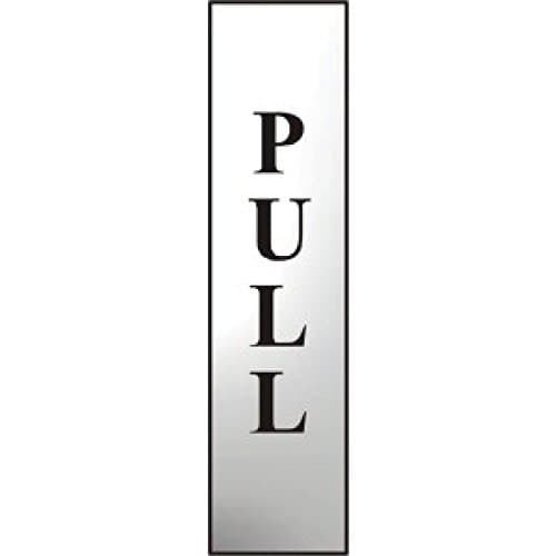 Image of Metal Self Adhesive Sign - Pull (vertical) - Silver with Black Text - 200mm x 50mm