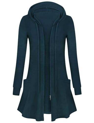 Image of Flikity Zip up Hoodies for Women UK Long Cardigans for Women Hooded Sweatshirts Ladies Cardigans Size 16-18 Long Sleeve Lightweight Womens Jackets Work Clothes L Peacock Blue