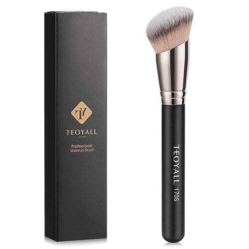 Image of TEOYALL Angled Foundation Contour Brush, Synthetic Kabuki Brush for Concealing Blending Setting Buffing with Liquid, Cream and Powder Cosmetic