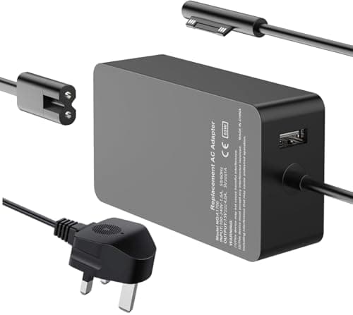 Image of Wizon 65W 15V 4A Power Supply Surface Laptop Charger Compatible for Microsoft Surface Pro7/6/5/4/3/X Surface Laptop1/2/3 Surface Go1/2 Surface Book 1/2 with 5V USB Charging Port + FREE UK power cord