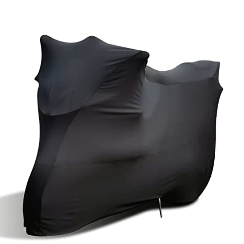Image of TECTICO Indoor Motorcycle Cover Elastic Breathable Soft Stretch L XL Full Protection for Garage Motorbike Show, Black 104 x 41 x 49 inches