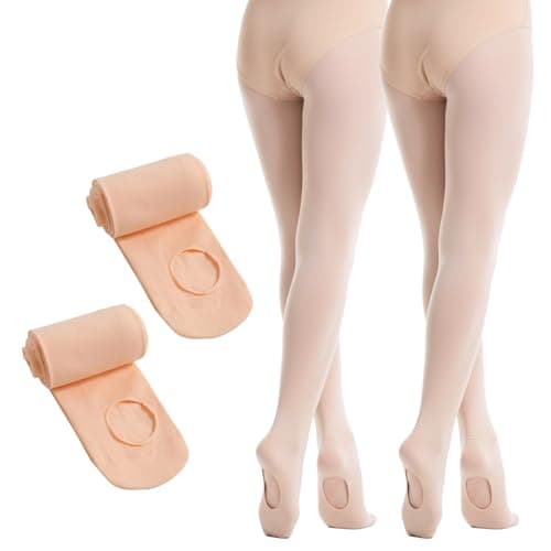 Image of viiotu 2 Pairs 60D Girls Ballet Tights - Ultra Soft Convertible Dance Tights with Elastic Waist & Reinforced Crotch (UK, Age, 5 Years, 8 Years, Regular, Pink 2 Pairs)