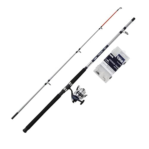 Image of Shakespeare SALT Boat Basher Combo Set, Fishing Rod and Reel Combo, Spinning Combo Includes Hard Case Tackle Box, Lures and End Tackle, Sea - Boat Fishing, Unisex, Blue & White, 2.10m | 100-300g